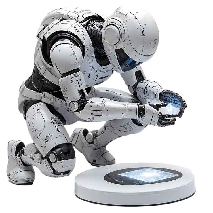 PSD estatua de un robot arrodillado