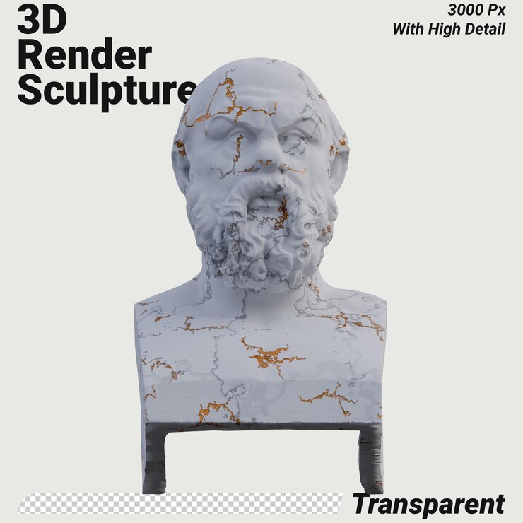 PSD estatua de sócrates 3d hace aislado perfecto para su diseño