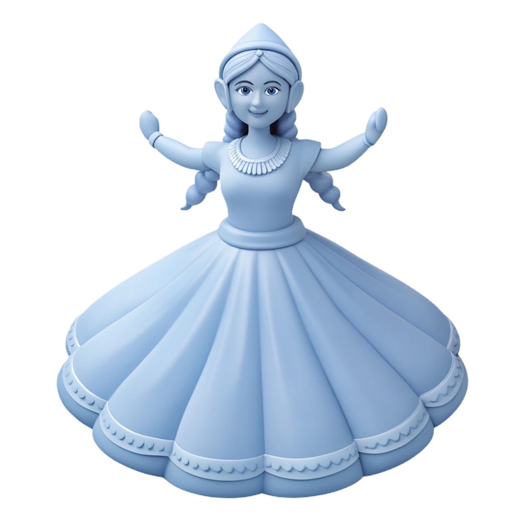 PSD una estatuilla azul de una mujer con un vestido azul con un cráneo en la parte superior