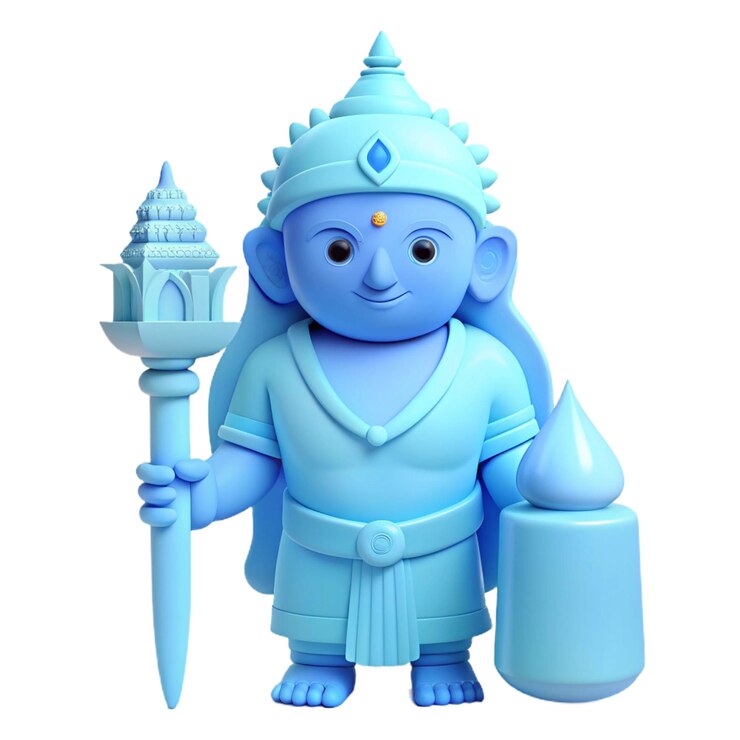 PSD una estatuilla azul de un robot azul sosteniendo una espada