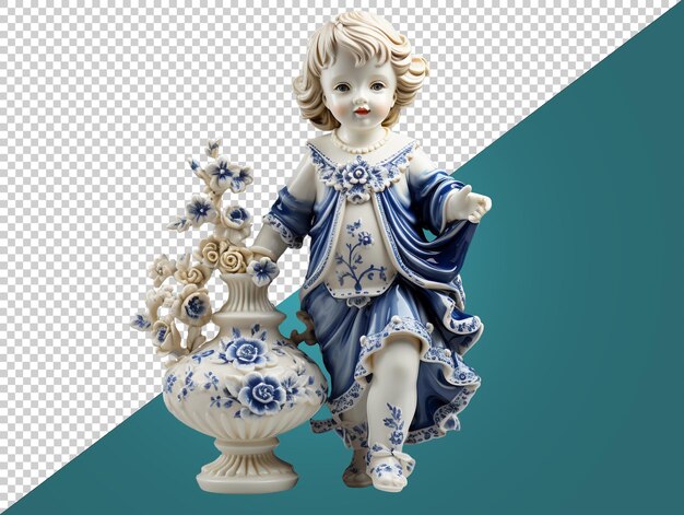 Una estatuilla de bebé de porcelana con fondo transparente