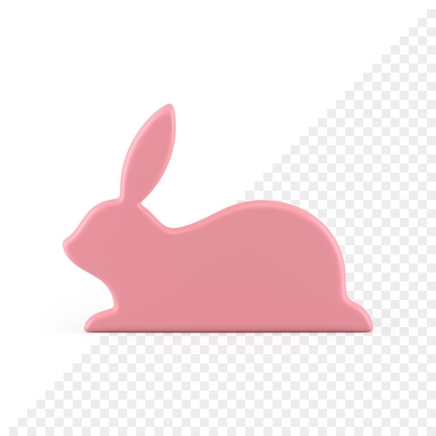 PSD estatuilla brillante de conejo de pascua rosa con patas y orejas largas vista lateral icono 3d ilustración realista