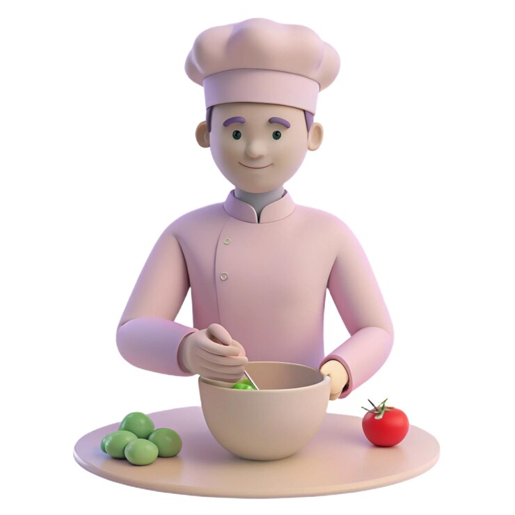 PSD una estatuilla de un chef con un sombrero de chef rosa y un cuenco de verduras