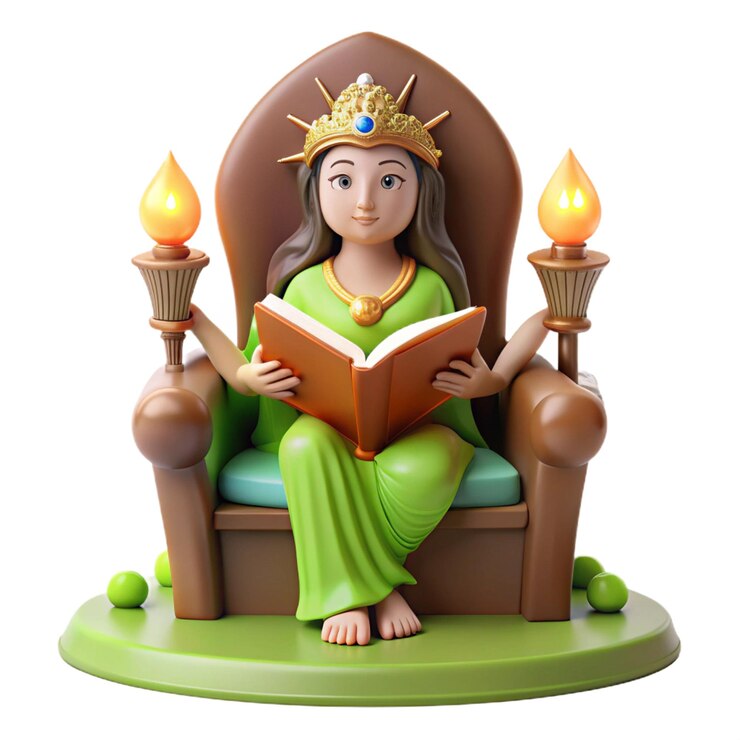 PSD una estatuilla de una chica leyendo un libro con velas en él