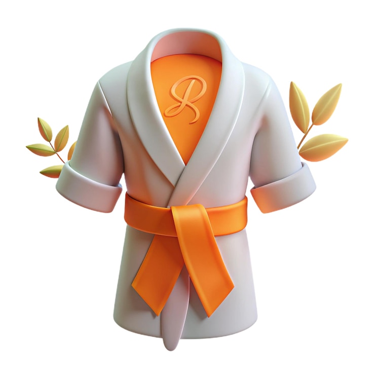 PSD una estatuilla de un kimono con una cinta naranja alrededor del cuello