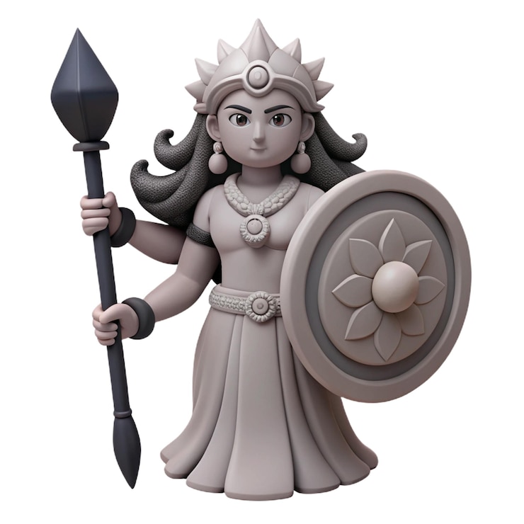 PSD una estatuilla de una mujer sosteniendo un escudo con un escudo y un escudo