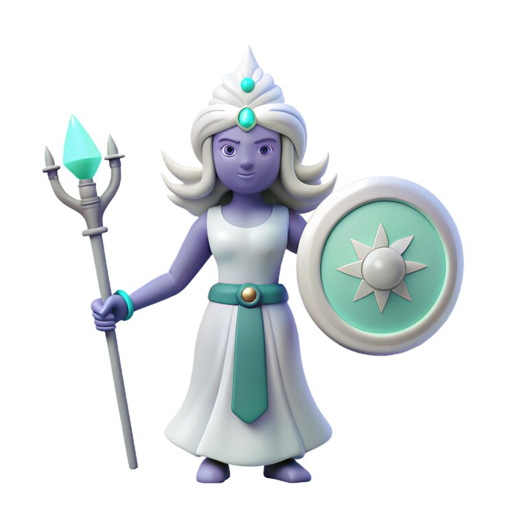 PSD una estatuilla de una mujer sosteniendo un escudo con una estrella en él