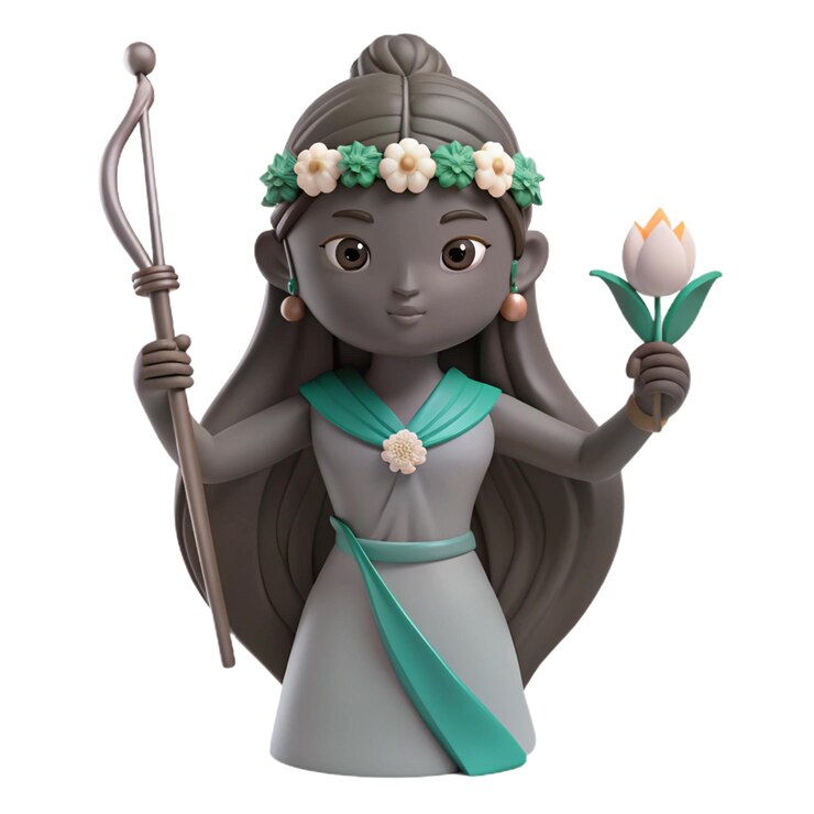 PSD una estatuilla de una mujer sosteniendo una flor y una flor