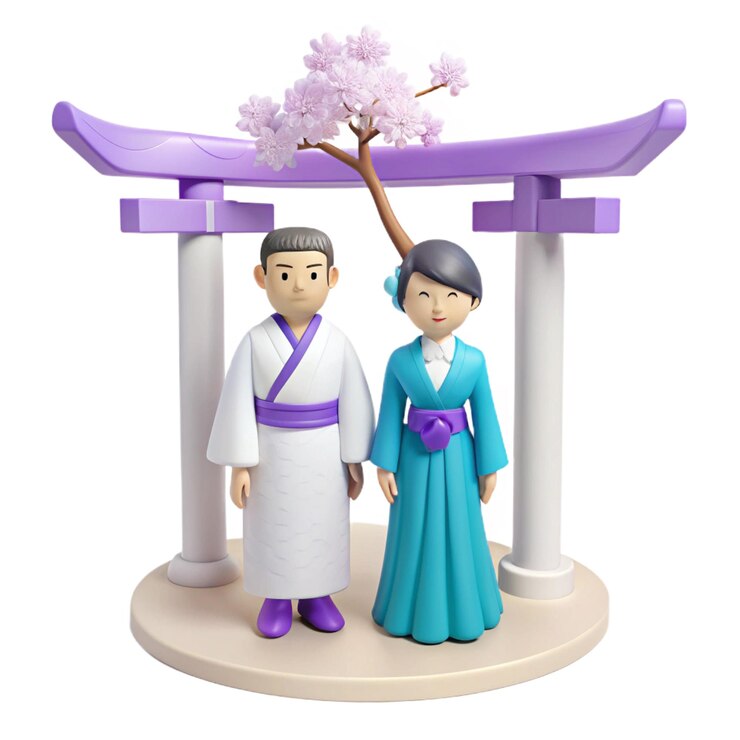 PSD una estatuilla de una pareja japonesa frente a un perosk