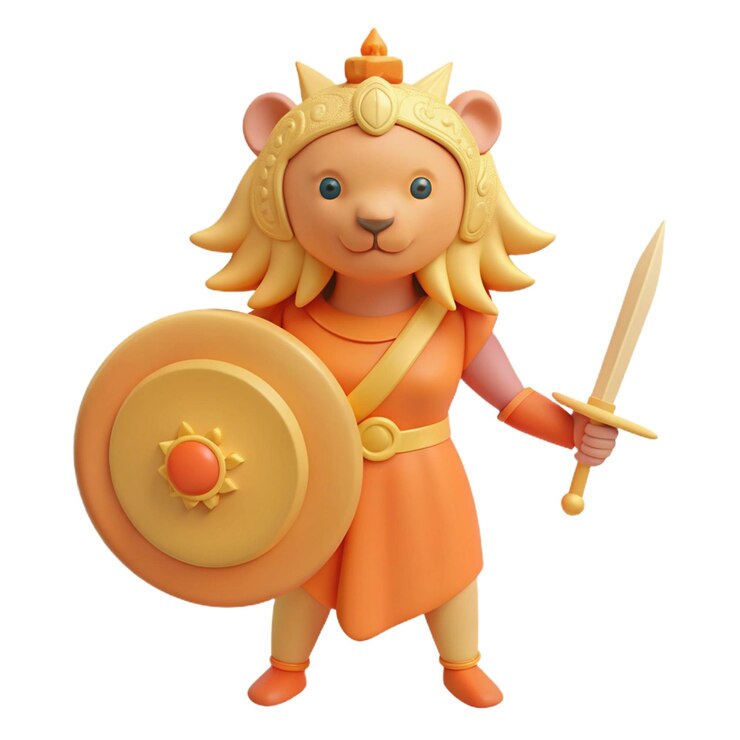 PSD una estatuilla de un personaje femenino sosteniendo un escudo con una espada