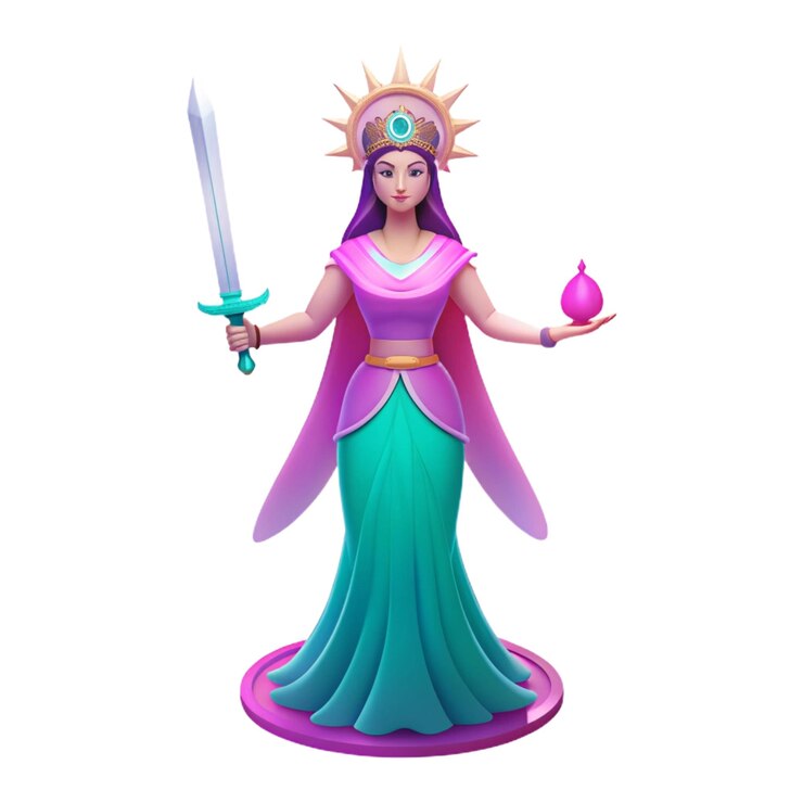 PSD una estatuilla de una sirena con una espada y un escudo