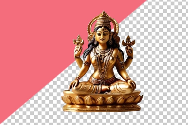 PSD el estatus dorado de la diosa hindú laxmi para la prosperidad en un fondo transparente