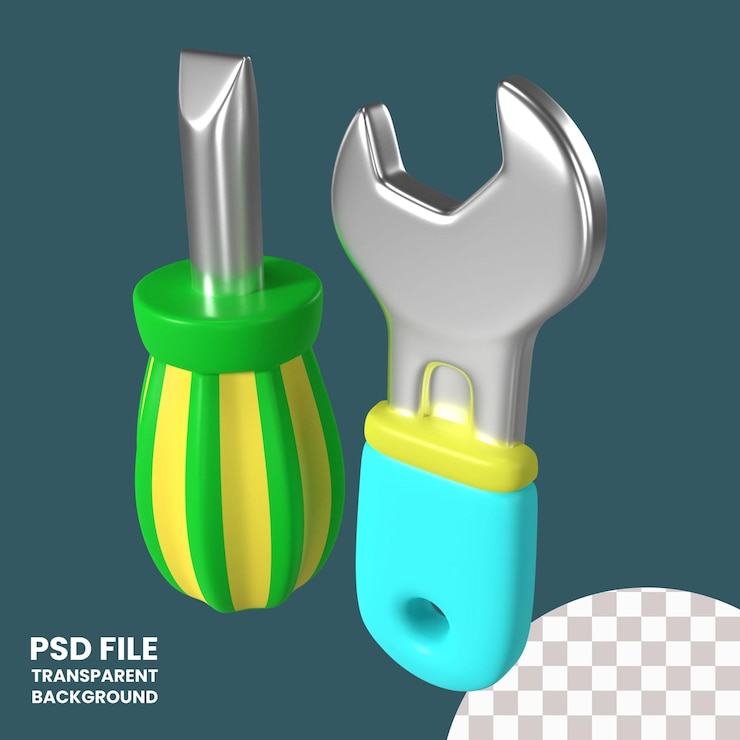 PSD este é um ícone de ilustração de renderização 3d de chave de fenda e chave inglesa ele vem com um arquivo psd de alta resolução