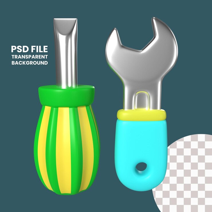 PSD este é um ícone de ilustração de renderização 3d de chave de fenda e chave inglesa ele vem com um arquivo psd de alta resolução