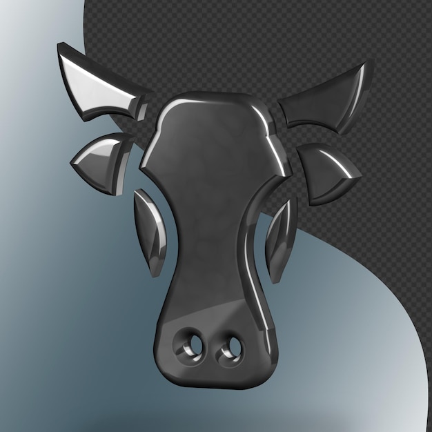 PSD este é um ícone de vaca 3d lindamente projetado com uma bela textura metálica