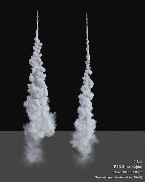 PSD estelas de humo para render 3d de misiles