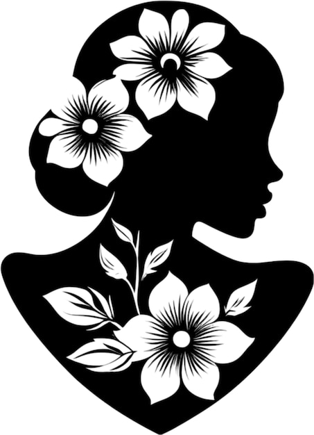 PSD estensil preto de uma bela mulher com flores aigenerado