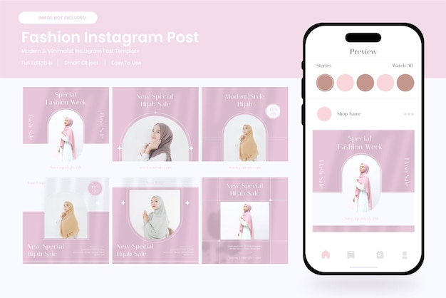 PSD estética de plantilla de publicación de redes sociales minimalista de hijab