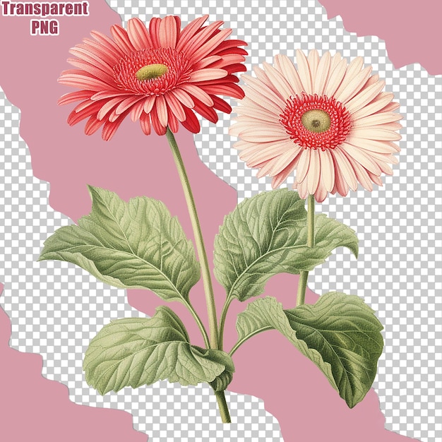 PSD estético ramo de flores coloridas con ilustraciones detalladas de pintura con fondo transparente