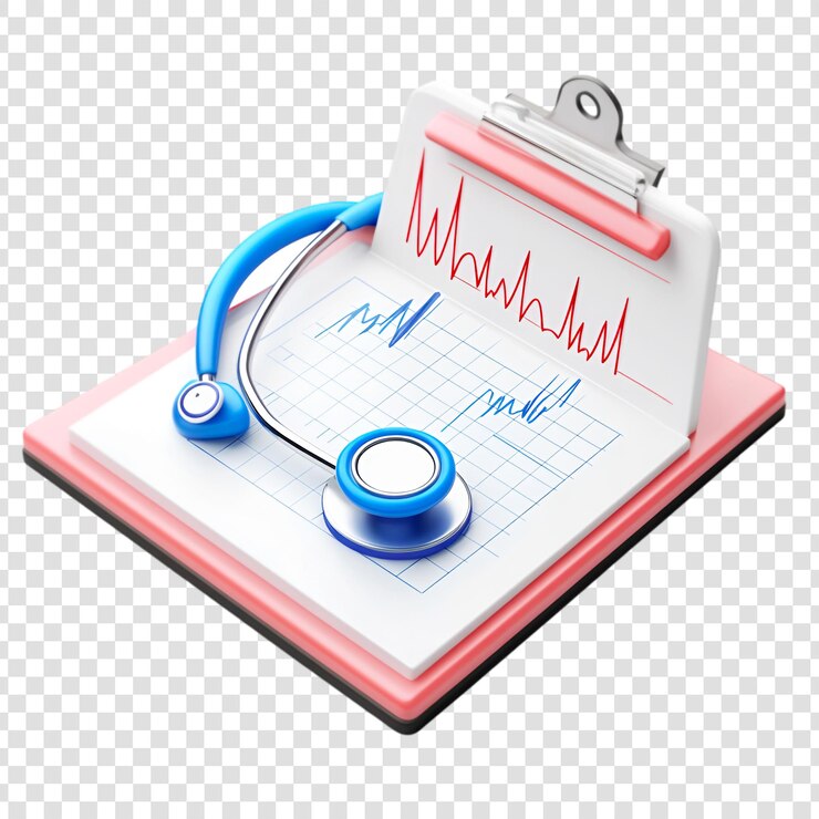 Estetoscópio azul no quadro rosa ECG Exame de saúde dos batimentos cardíacos