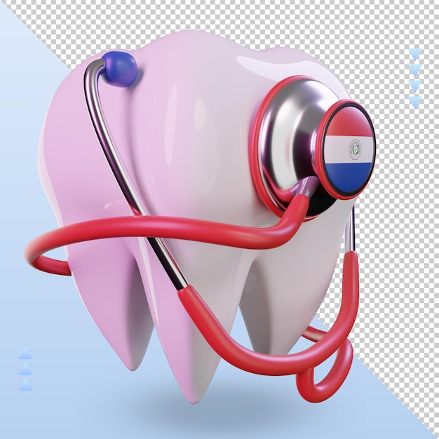 Estetoscopio de dentista 3d representación de la bandera de paraguay vista izquierda