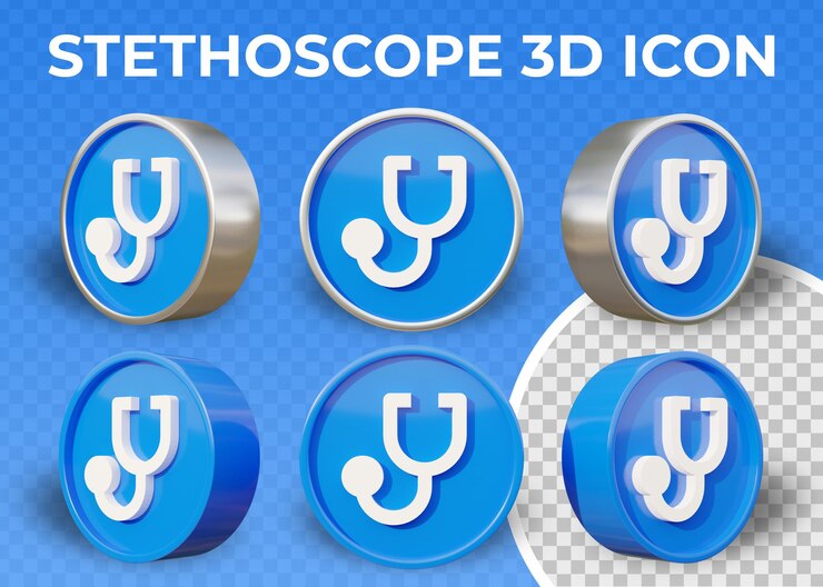 PSD estetoscopio plano realista aislado icono 3d