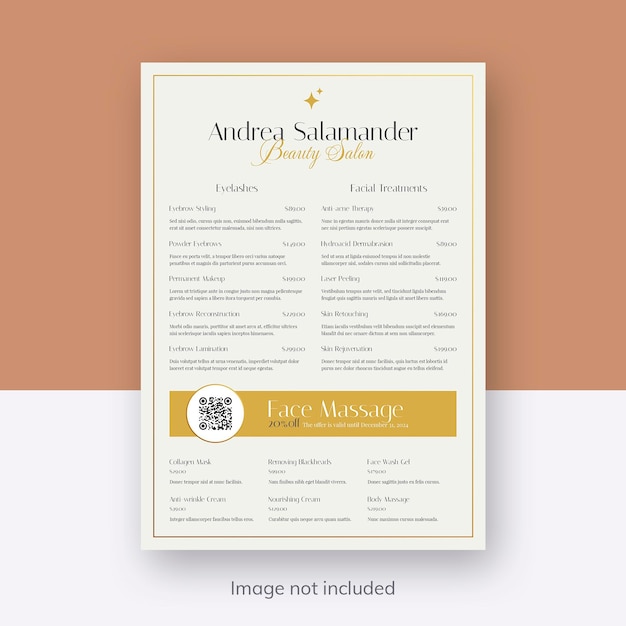 Esthetician Flyer Print Vorlage für Schönheitsgeschäft Preistabelle und Kosmetologie