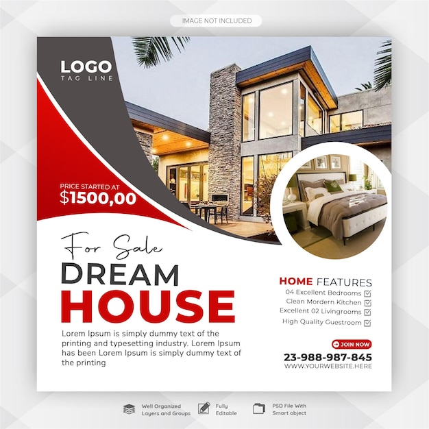 Estílida casa inmobiliaria en Instagram con plantilla PSD editable