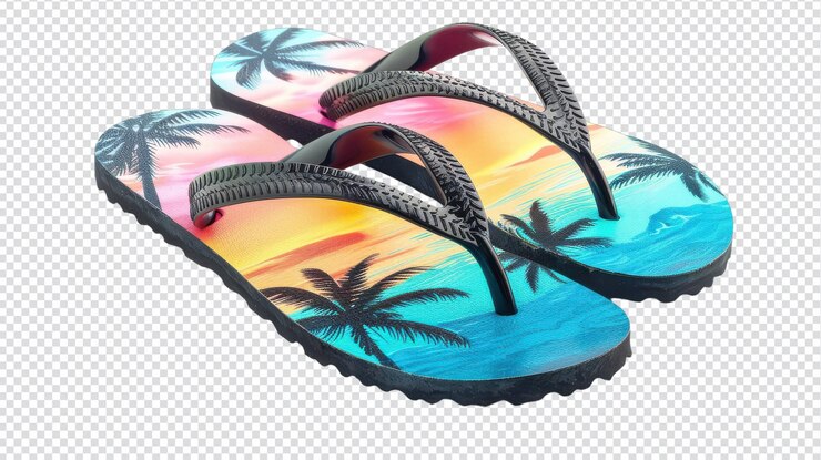 PSD estílidas sandalias de playa para el concepto de viaje de verano en un fondo aislado