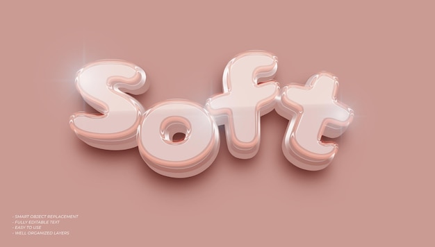 PSD estilo 3d editável de efeito de texto suave