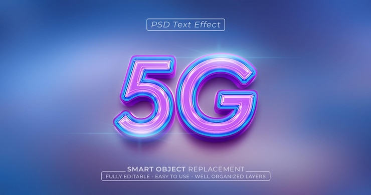 PSD estilo 3d de efecto de texto personalizado 5g