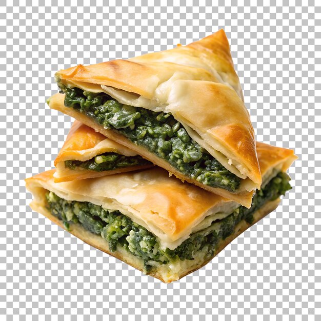 Estilo 3D de spanakopita crujiente aislado sobre un fondo transparente blanco