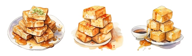 estilo aquarela de tofu fedorento isolado em ilustração vetorial de fundo branco