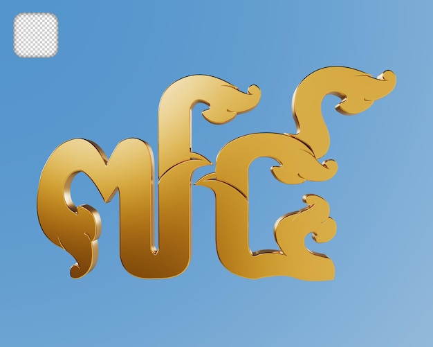 Estilo de arte khmer número 74 texto dorado ilustración en 3D