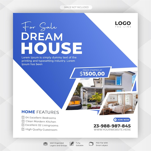 Estilo de casa inmobiliaria en Instagram con plantilla PSD editable