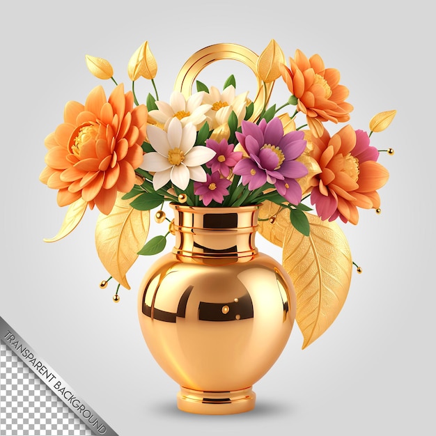 estilo de animação de vaso de flor fundo transparente