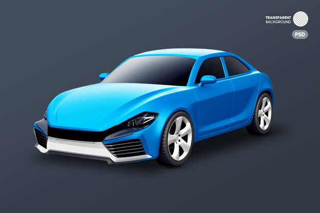 PSD estilo de desenho animado 3d de um carro azul.