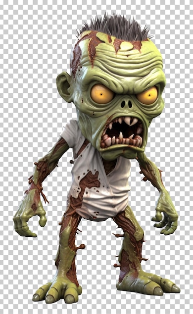 PSD estilo de desenho animado 3d zumbi fofo isolado em fundo transparente