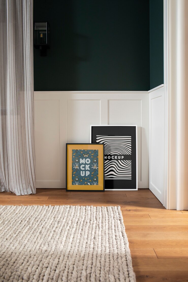PSD estilo de design de interiores pós-moderno com molduras na parede