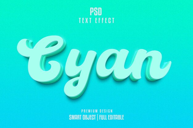Estilo de efeito de texto 3D editável em Cyan