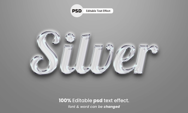 Estilo de efeito de texto 3d prateado efeito de texto prateado premium