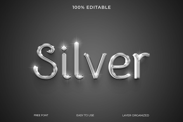 Estilo de efeito de texto 3d PSD Silver