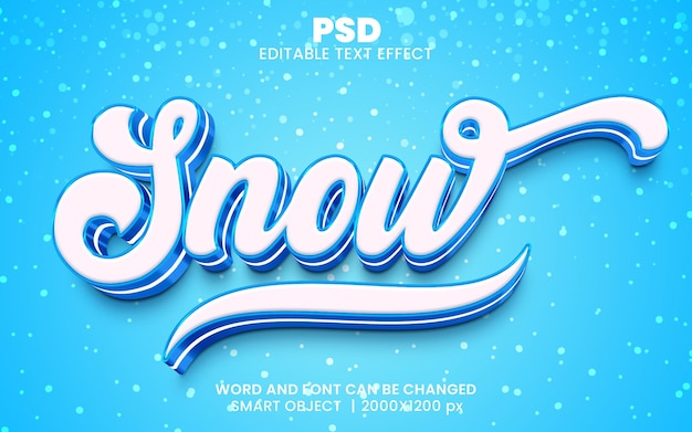 PSD estilo de efeito de texto do photoshop editável em neve 3d com fundo