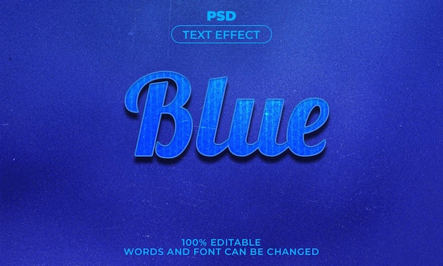 PSD estilo de efeito de texto editável 3d azul com plano de fundo