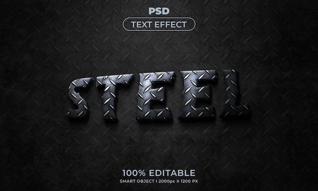 PSD estilo de efeito de texto editável 3d de aço com plano de fundo