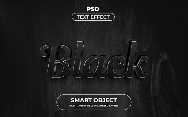 Estilo de efeito de texto editável 3d preto modelo de psd premium com plano de fundo