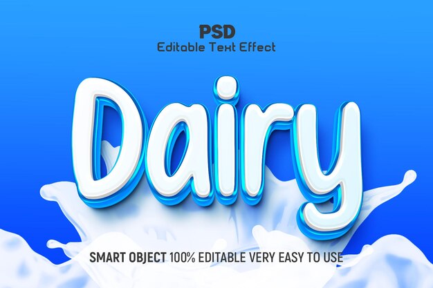 Estilo de efeito de texto editável dairy 3d