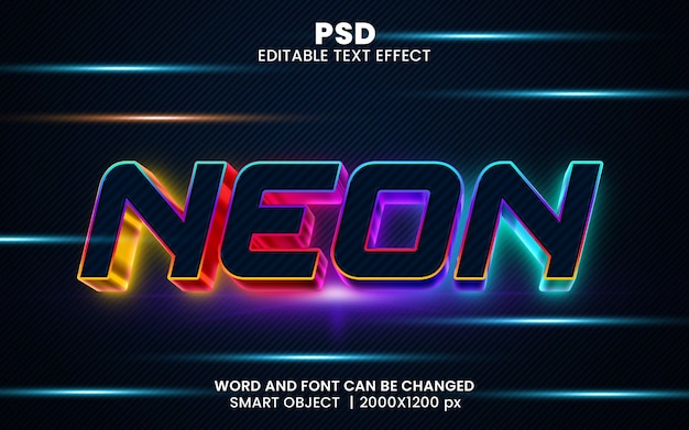 Estilo de efeito de texto editável do photoshop de luz neon 3d com fundo