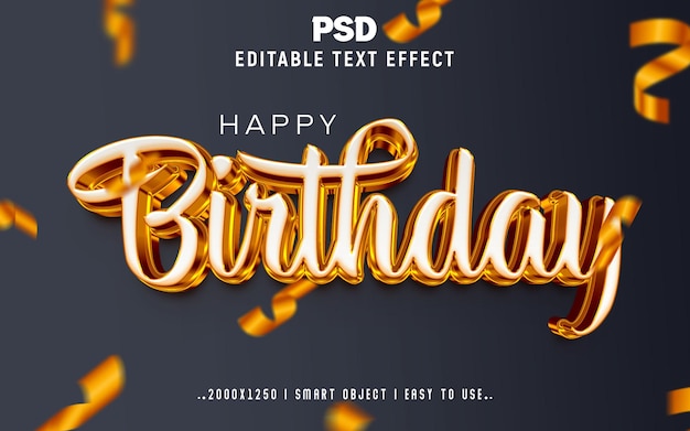 Estilo de efeito de texto editável em 3d de aniversário