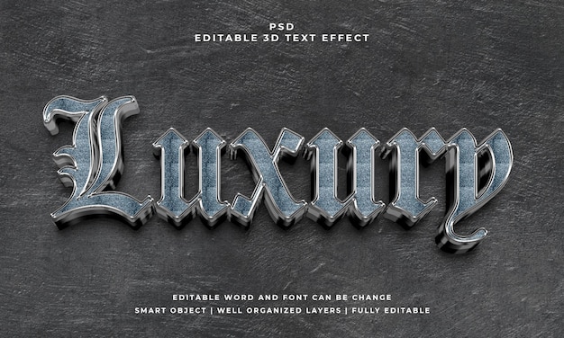 Estilo de efeito de texto editável em 3D de luxo preto prateado